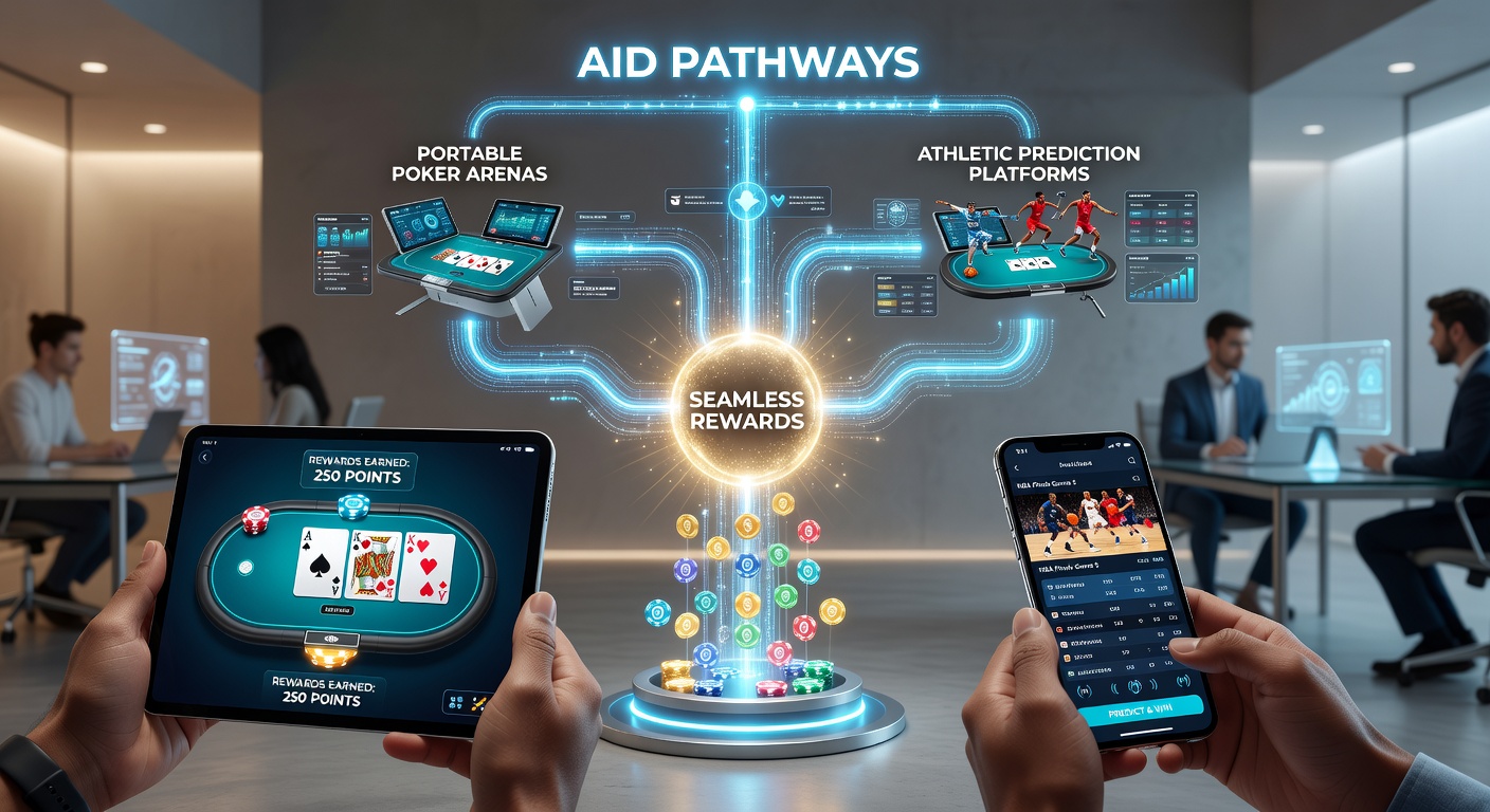 Mobile poker arena interface displaying integrated reward pathways and athletic prediction tools