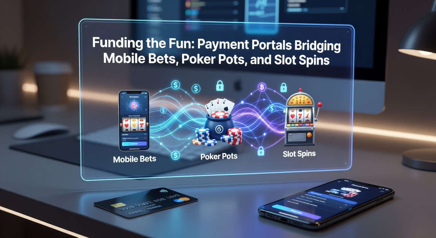 Digital payment portal dashboard displaying seamless options for funding mobile sports bets, poker tables, and slot machines on a mobile device