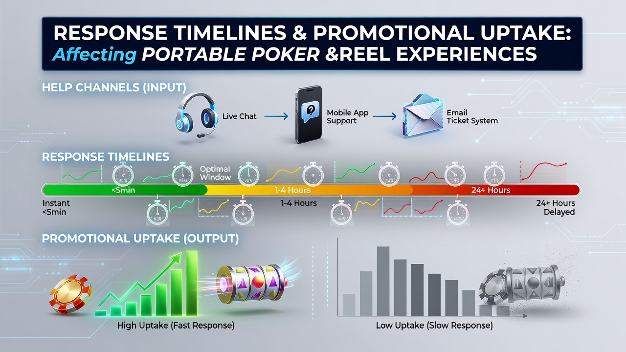 Dashboard showing average response times across help channels for mobile poker and slot promotions in July 2026