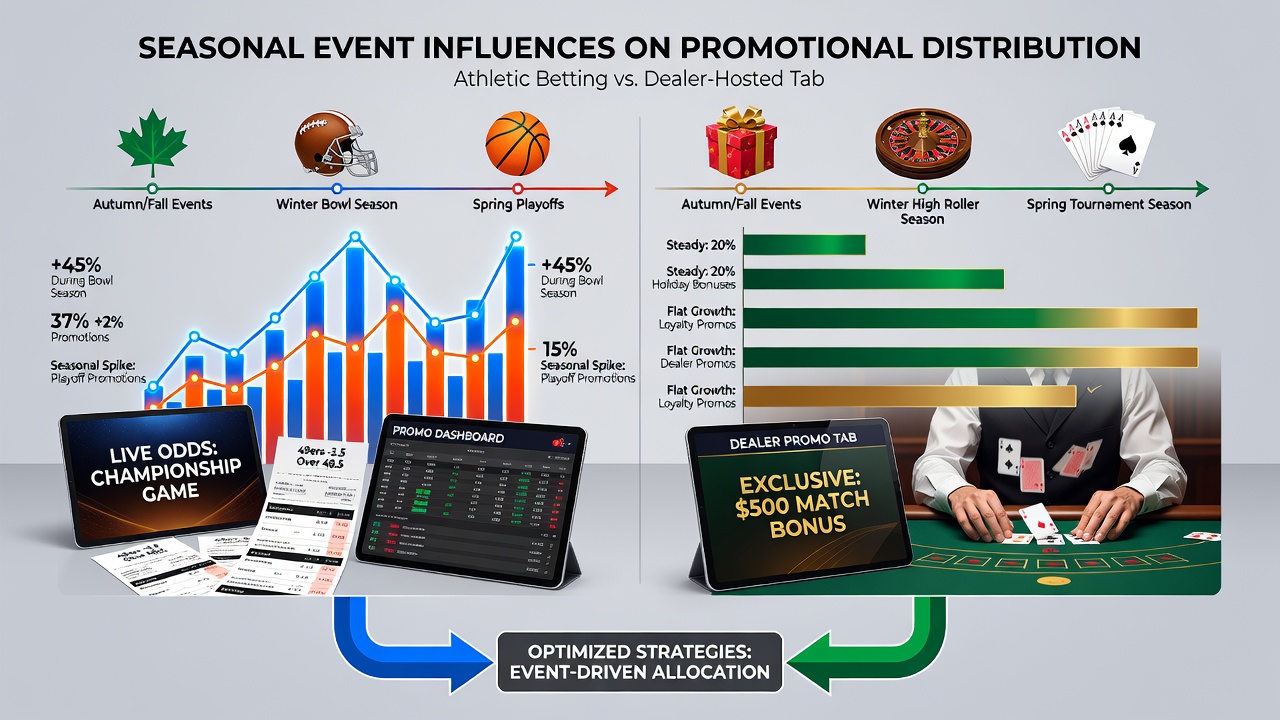 Analytics dashboard displaying seasonal shifts in bonus allocation between sports and live casino sections of a gambling app