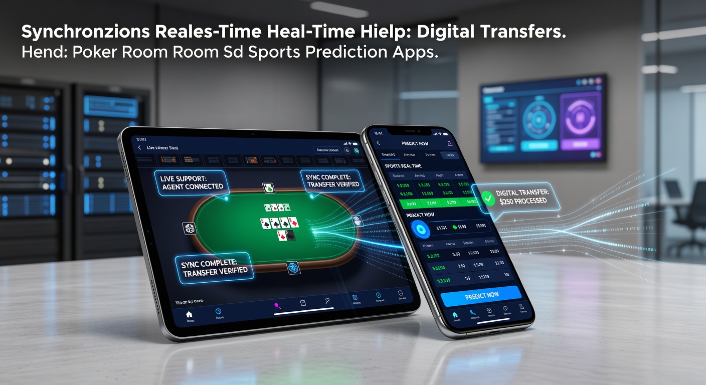 Mobile poker and sports prediction app interface showing integrated support and payment features